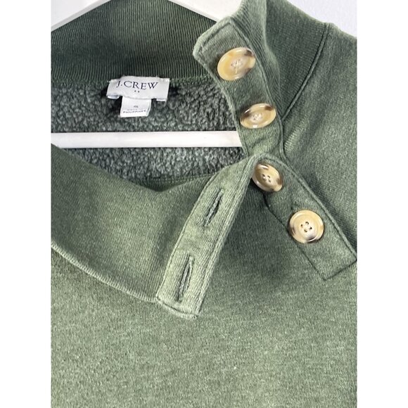 J Crew Small Green Button Collar Fleece Pullover Sweatshirt - Picture 10 of 10